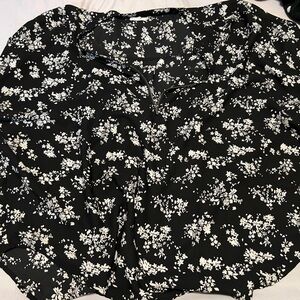 Maurices Black Blouse with White Floral Print
